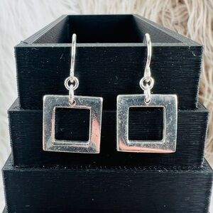 Dainty minimalist Silvertone Square pierced earrings